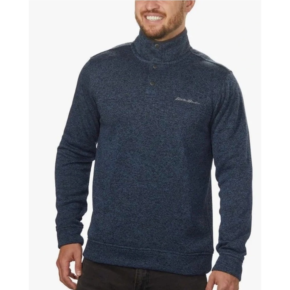 Eddie Bauer Radiator Fleece Snap Pullover Medium Navy Blue Polyester Excellent